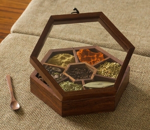 Handcrafted Hexagonal <b>Spice</b> Box With Spoon In Sheesham Wood <b>Spice</b> Box With Spoon In Teak Wood <b>spice</b> container with spoon wooden - Product Image 6