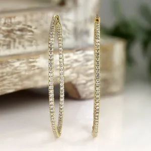 Round Cut Simulated Cubic Zirconia Diamond <b>Large</b> Huggie <b>Hoop</b> Earrings 14K Yellow Gold Plated Vintage Style - Product Image 4