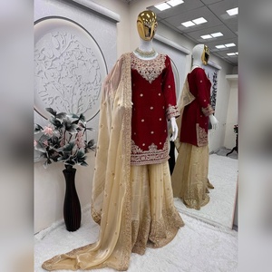 Conjunto de 3 Piezas de Salwar Kameez Estilo Sharara, Hecho a Mano con Hilos, Base de Algodón, para Exportación, Precio de Fábrica - Product Image 2