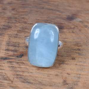 Bague en argent sterling aquamarine, pierre de naissance de mars, bijoux, bague en pierre précieuse naturelle, taille US 7 pour femmes - Product Image 6