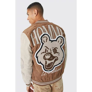 แจ็กเก็ตบอมเบอร์เกรดสูงสำหรับผู้ชาย, แจ็กเก็ตบอมเบอร์ขนสัตว์100% สไตล์ตัวแทนมหาวิทยาลัย - Product Image 5