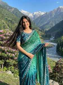 Sari avec bordure brodée et travail sur toute la surface, sari de couleur magnifique, sari de soirée, bordure avec travail de sequins sur toute la surface du sari - Product Image 3