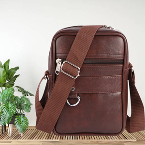 กระเป๋าเดินทางแบบสลิงหนังแท้สำหรับผู้ชายสไตล์แฟชั่นพร้อมซิปปิด - Product Image 1