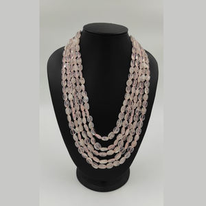 Collar de cuarzo rosa Natural, cuentas ovaladas de 12x10mm de longitud, 24 pulgadas, 5 capas - Product Image 2