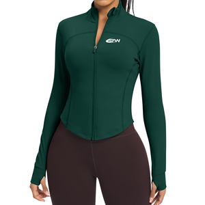 Veste de sport personnalisable pour femme à manches longues, séchage rapide, avec fermeture éclair, imprimée, ajustée, pour la course, le yoga et le fitness - Product Image 1