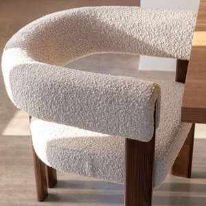 Modern Luxury Nordic Solid Wood <b>Dining</b> <b>Chair</b> <b>White</b> Boucle Fabric for Home Hotel Apartment or Gym Use - Product Image 3