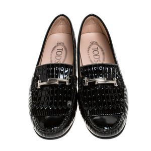 Mocassini Gommino Double T da Donna Tod's in Pelle Verniciata Nera con Dettaglio Frange, Taglia 41 - Product Image 2