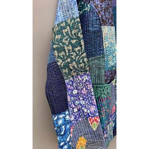 Veste matelassée patchwork à col mandarin, manches longues, boutonnée, en coton, pour femme, automne, motif bleu-vert, longueur standard - Product Image 5