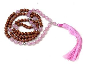 Vente en gros de 108 perles Mala nouées à la main artiste indien chaînes perlées Quartz rose bois de santal perles de prière perle gland cadeau - Product Image 1