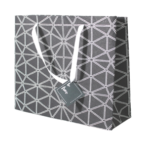 Custom Factory High Quality Handmade Cotton Paper Black Color White Ink Print Matching Satin Ribbon Handles Shopping Bag - Product Image 3