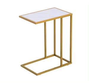 Table basse contemporaine en fer en forme de C, fabriquée à la main, finition dorée, plateau en marbre noir, design antique, meubles pour la maison - Product Image 2