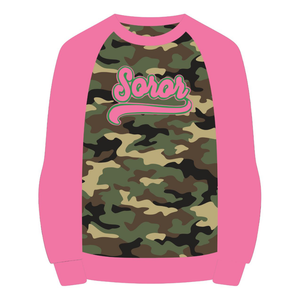 Sudadera de Manga Raglán con Cuello Redondo Camo Soror, para Hermandad Griega, Color Rosa y Verde, Ropa Casual Elegante para Mujeres Universitarias - Product Image 5