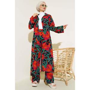 Tunique Longue Motif Ethnique Ensemble 2 Pièces Noir Orange - Product Image 2