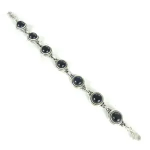 Pulsera de Plata 925 con Cuentas de Ónix y Baño de Oro para Mujer, Joyería de Granate - Product Image 1