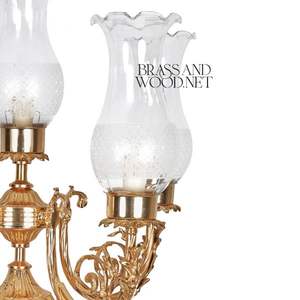 Porcelain Table <b>Lamp</b> with Red Hand Painted Base Antique Brass Five Arm Design and Glass <b>Shades</b> for Classic Luxury Interiors - Product Image 6