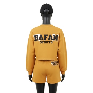 Ensemble sweat-shirt et short pour femme 100% coton de haute qualité, tissu molletonné chaud et doux, couleur moutarde, logo, ensembles pour femmes - Product Image 2