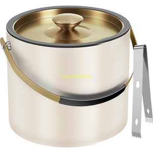 Cubo de hielo de acero inoxidable de cuero sintético negro con asa y tapa enfriador de cerveza de vino aislado para Bar hogar Hotel decoración de fiesta - Product Image 6