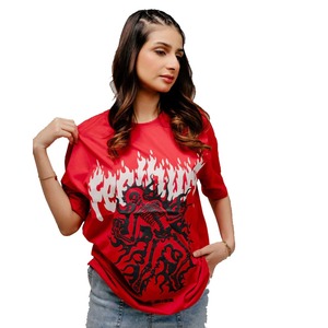 Por encargo Hip Hop de gran tamaño Puff Impresión logotipo personalizado camisetas de los hombres de color rojo Casual Streetwear camisetas con muestra gratis - Product Image 2