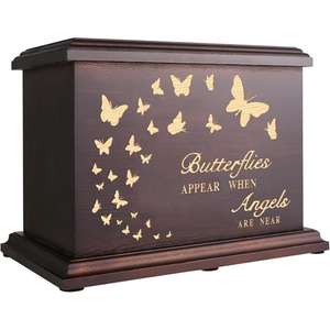 Venta al por mayor de urna de cremación con diseño de mariposa grabada en madera para cenizas humanas disponible en gran cantidad - Product Image 3