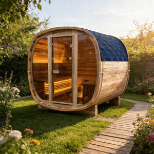 Sauna extérieur en cèdre rouge premium pour 6 personnes avec porte en verre teinté - Product Image 3