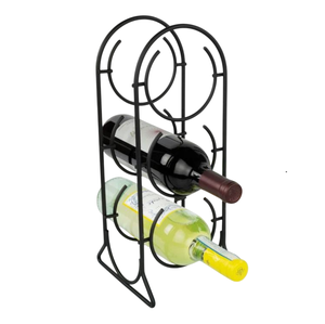 Porte-vin vintage en fer forgé noir sur pied, organisateur de table pour la maison et la cuisine, rangement durable pour boissons - Product Image 1