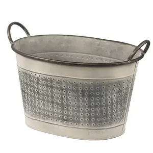 Vaso de flores para uso interno/externo, aço resistente, personalizado, de metal, branco, galvanizado, formato oval, pontilhado