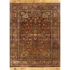 Gulmarg Hand Knotted <b>Silk</b> Rugs <b>Red</b> Orange Medallion Pattern New Rectangle Puzzle Patchwork for Home Living Room Carpet-Pae-5001 - Product Image 1