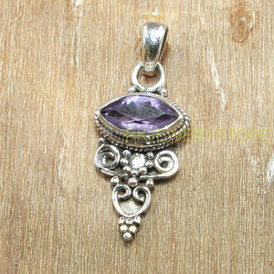 Natural Purple Amethyst Faceted Marquise Shape 925 Sterling Silver Handmade Vintage Tribal <b>Boho</b> Pendant <b>Necklace</b> Jewelry For Her - Product Image 2