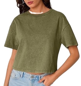 Camiseta Corta para Mujer, Lavada al Ácido, 100% Algodón, Corte Holgado, Manga Corta, Tinte Liso, en Oferta, Transpirable, Informal, 2026 - Product Image 1