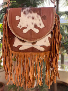 มาใหม่ที่ทําด้วยมือ Cowhide หนัง Fringe กระเป๋ากระเป๋าถือพิมพ์สัตว์ไหล่กระเป๋าหนังสลิงกระเป๋าสําหรับสตรี - Product Image 2