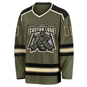 Jersey de Hockey sobre Hielo Personalizado Sublimado, Transpirable, de Secado Rápido, 100% Poliéster, Uniforme de Equipo Verde Camuflaje con Nombre y Número - Product Image 2