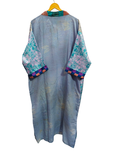 Túnica India Floral Seda Sari Kimono Vintage Sari Robe Suave Playa Fiesta Vestido Indio Hecho A Mano Seda Kimono - Product Image 5