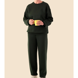 Ensemble de survêtements en molleton de coton pour femmes de haute qualité, style décontracté populaire, motif uni, écologique, respirant, séchage rapide, 2 pièces - Product Image 5