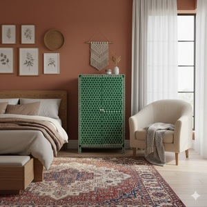 Armoire de rangement d'appoint rectangulaire de qualité supérieure en os vert incrusté en chevron, fabriquée à la main, écologique, imperméable, pour salon moderne - Product Image 5