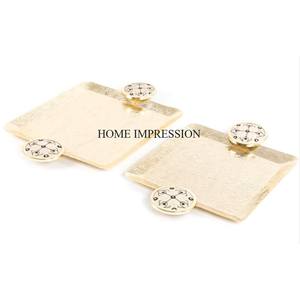 Top Standard Quality Set of 2 Rectangle Shape Metal Serving <b>Tray</b> With Unique Fancy Designer Handles for Best Grip in Best Price - Product Image 3