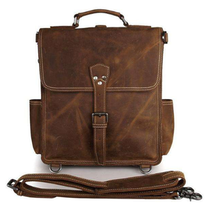 Sac à dos élégant de grande capacité en cuir marron pour ordinateur portable avec fermeture éclair porte-documents de bureau pour hommes voyage en plein air travail Messenger épaule - Product Image 2
