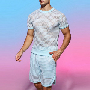 Ensemble de survêtement décontracté pour homme à manches courtes rayé 100% polyester respirant léger à séchage rapide / Survêtements d'été - Product Image 3