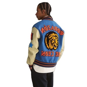 Premium Letterman Baseball School College Bomber Varsity Jacket Manches en cuir véritable violet et or - Product Image 6