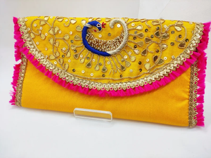 กระเป๋าผ้าทำด้วยมือที่สวยงามปักลายนกยูงโกต้าแพตติงานแต่งงานแบบอินเดียเหมาะสำหรับผู้หญิงกระดุมปิด - Product Image 3