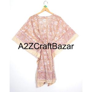 Vestido Casual Ligero y Ecológico, 100% Algodón Puro, Cuello en V, Estilo Kaftan, Estampado Floral Bohemio, Manga Corta - Product Image 5