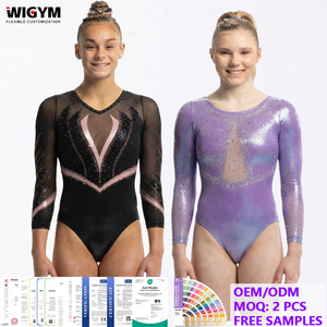 Justaucorps de gymnastique à manches longues personnalisé OEM pour filles, équipes et clubs, en Spandex métallisé, faible MOQ, livraison rapide, Chine - Product Image 1