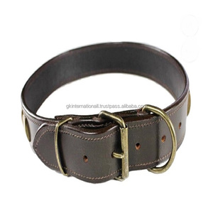 Collar de perro de cuero genuino marrón acolchado suave precio al por mayor hecho a medida con costuras de borde fuerte y herrajes de latón ajustables - Product Image 4