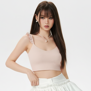 Ropa de lujo para mujer, conjunto de 2 piezas, Top corto acanalado de algodón transpirable para mujer, camiseta sin mangas duradera lavable y a la moda - Product Image 1