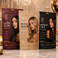 Sac d'emballage personnalisé de luxe pour extensions de cheveux, fermeture éclair à trois côtés, pochette de rangement en plastique haut de gamme imprimée sur mesure