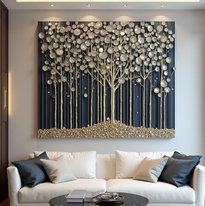 Sculpture murale en or de qualité supérieure. Branches métalliques ornées avec des accents lumineux. Disponible à prix de gros. - Product Image 1