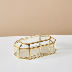 Elegant Rectangle Glass <b>Storage</b> Box with Gold Metal Frame Eco-Friendly Jewelry & <b>Makeup</b> Organizer - Product Image 1
