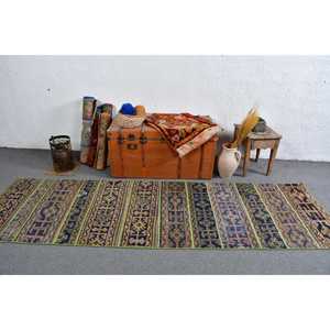 Alfombra Turca Vintage de 2.8x9.3 pies, Alfombra Oriental Azul de Lana - Product Image 2