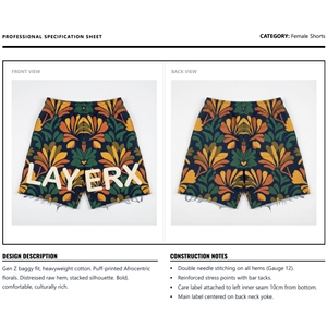 Shorts Bermuda pour femmes en coton lourd personnalisé, style streetwear floral, coupe régulière, taille haute, cordon de serrage, écologique, vintage, mi-longueur - Product Image 6