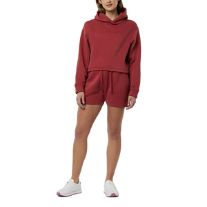 Jogger vierge décontracté de haute qualité avec logo personnalisé pour femmes, hauts courts à capuche, sweat-shirt 2 pièces, ensemble de survêtement à capuche 100% coton - Product Image 1