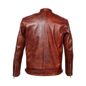 Brown Genuine <b>Leather</b> <b>Men's</b> Waterproof Zip-Up Bomber <b>Jacket</b> Biker Coat Windproof Breathable Casual Winter Customized Comfortable - Product Image 3